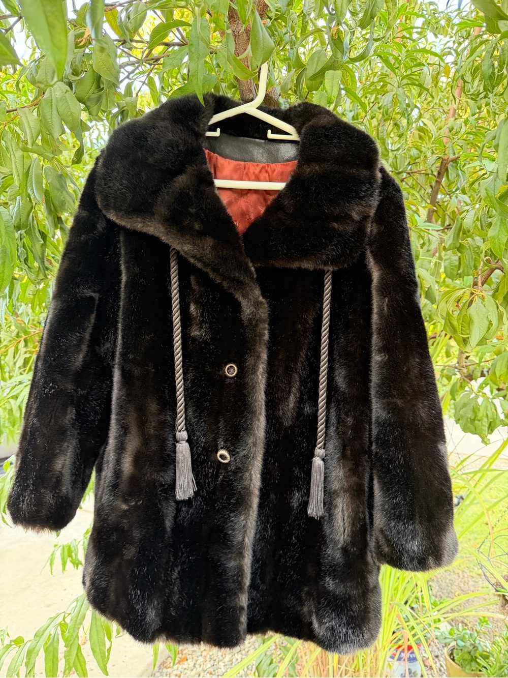 Vintage Grandella II Styled by Sportowne Black Plush Faux Fur Tassel Coat.